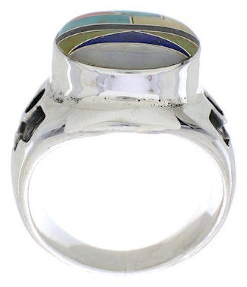 Silver Multicolor Southwestern Inlay Ring Size 8-1/4 TX38710